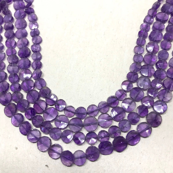 Amethyst Faceted  Coin,5 - 6 &  7mm , Purple,14 inch, AAA  Best quality, perfect cut,One of a kind (#1290)