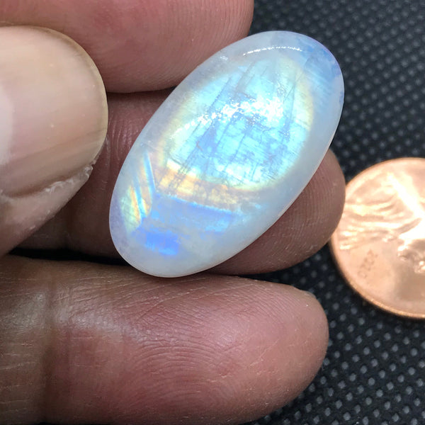 Rainbow moonstone Oval Cabochon, 25.7x14.6 mm, AAA  Extra ordinary quality, best Sheen or Rainbow,  (# CB-282)