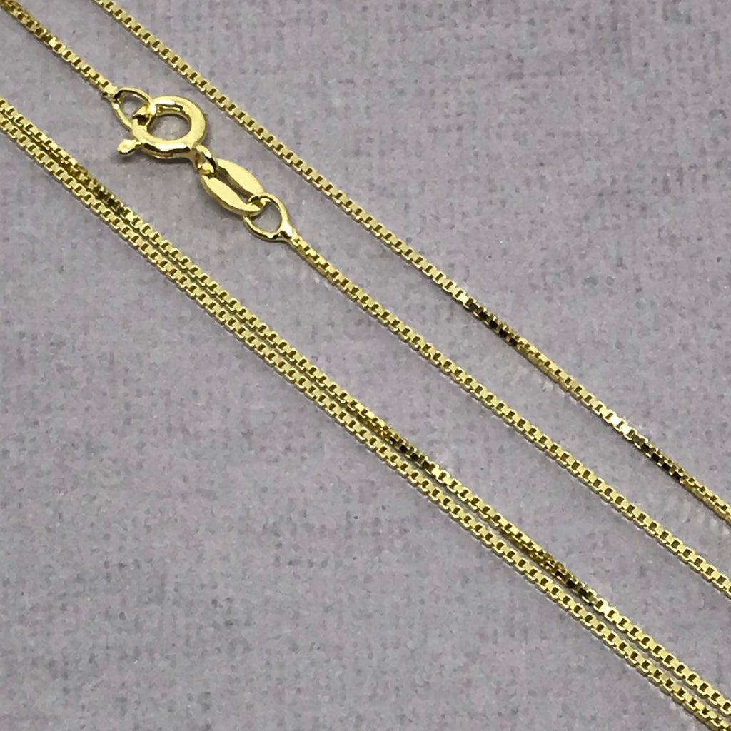 Italian 925 Sterling Gold Plated Silver Box Chain, Necklace 1 mm, 16''to 20"  lengths , Fine Craftmanship, Rich N famous look (BOX-15-GOLD )