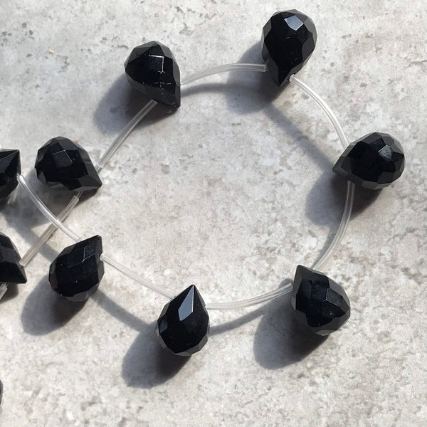 Black Onyx  Briolet Faceted ,Side drill, 16.7x 12 mm appx. Most creative heaven for designer. 16 inch  ( #1304)