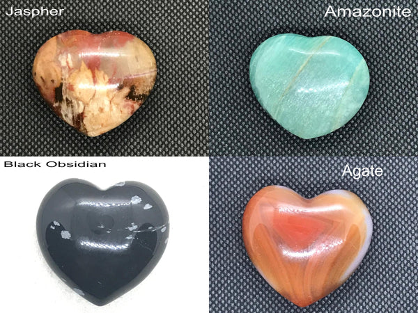 Natural Agate, Amazonite,Jaspher and Black Obsidian Hearts 37 MM ( CB-300)