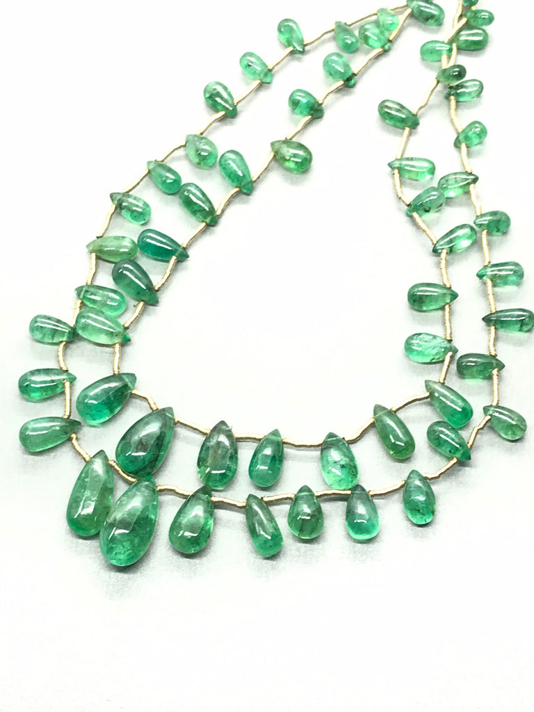 Necklace Emerald Necklace,12.06x4.69 to6.6x3.6MM Emerald Briolette Necklace, Double Layer Necklace For Women/Mother, Green Gemstone (# 1316)