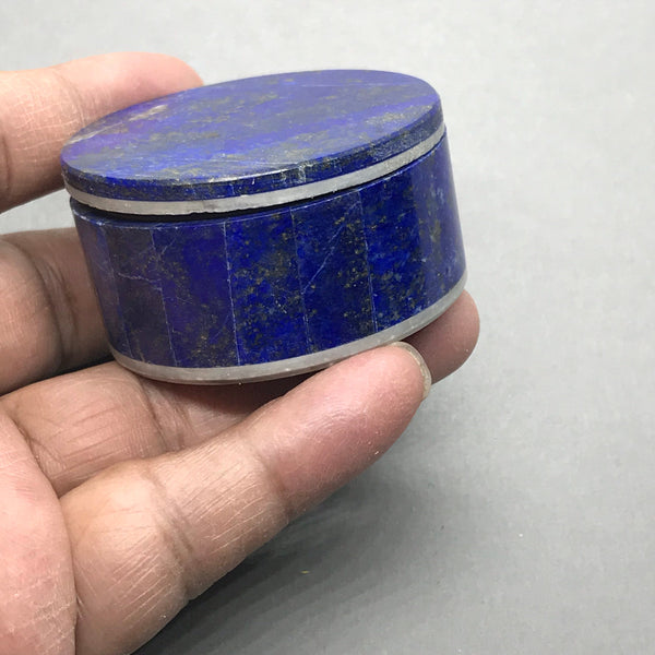 Natural Lapis lazuli, Golden Pyrite,  Round Jeweley Box,50 mm, Artisticall craftmanship ,with Lid, Natural Marbel Inside,Gift Item (#CB-302)