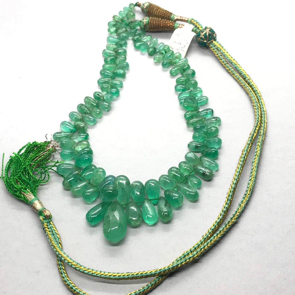 100% Natural Emerald Bead, 19.25x10.2 To 5x5.3MM Emerald Bead Necklace, Brazilian Emerald Briolette, Green Gemstone, Gift For Women (# 1310)