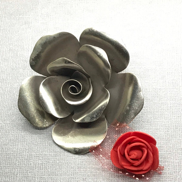 Silver Rose Flower, Hill Tribe silver,Bazar Creative item,With bail on the back, 63 mm, Pck of 1 piece  (AYS-HT1525)