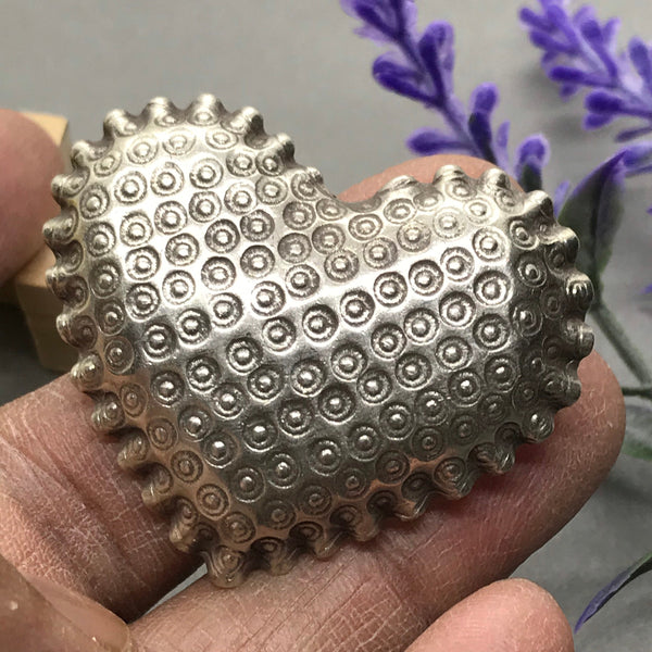 Silver Heart ,Beautiful Embossed Designed,Hill Tribe silver,Bazar Creative item,With bail on the back, 45x37 mm, Pck of 1 piece (AYS-HT1498)