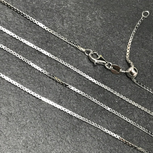 Adjustable Sterling Silver Box  Chain 1.4 mm appx. , with Rhodium ,  24" White Gold alike ,All in one length (BOX-24-RH)