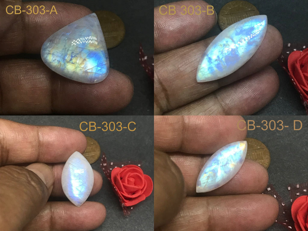 Rainbow moonstone Marquise Cabochons  AAA  Extra ordinary quality, best Sheen or Rainbow,   ( #CB 303 )
