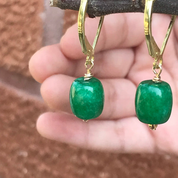 Jade Earing with 14k Gold polish 9x8 mm appx. Green,Good Luck stone Liver back closing for extra safety, best Gift for all occasions(JB-116)