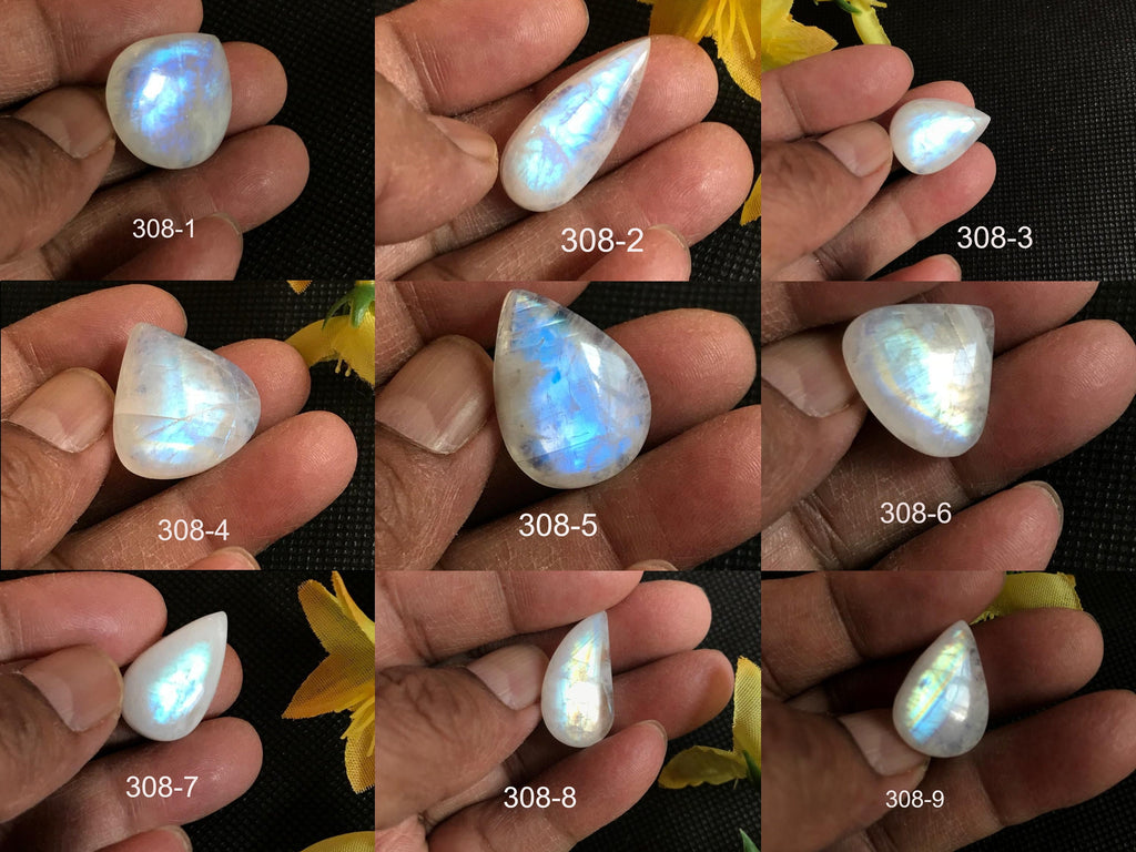 Rainbow moonstone Pear Cabochons ,AAA  Extra ordinary quality, Creative Jewelry Making Wrapping,Crystal ,best Sheen or Rainbow(CB#308)