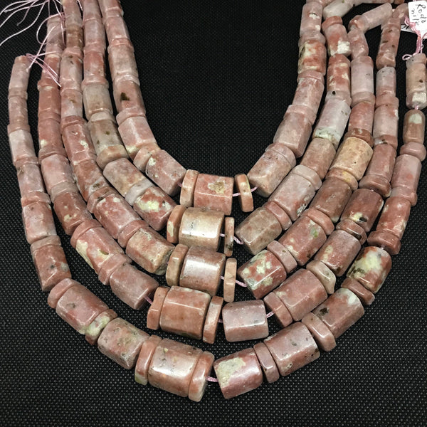 Natural Rhodonite Creative Necklace Layout Beads 16x16 to 15x8 mm appx. In between Rondeale 16 to 8 mm Unusal.(#1356)