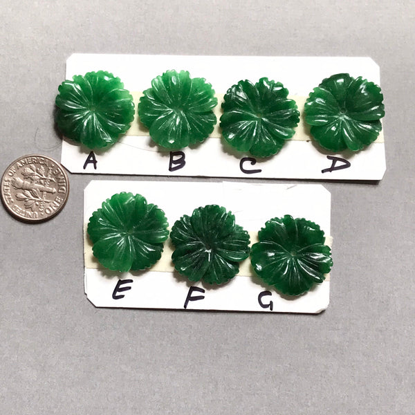 Green Onyx Hand carved Flower 20 mm , Green, , AAA Quality . Very creative for jewelry piece or otherwise(CB-313)