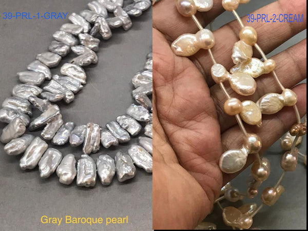 Beautiful Natural Fresh Water Baroque pearl 116x7 N 17x10 mm appx.Gray and Cream color Fancy Freeform ( AYS-00039PRL)