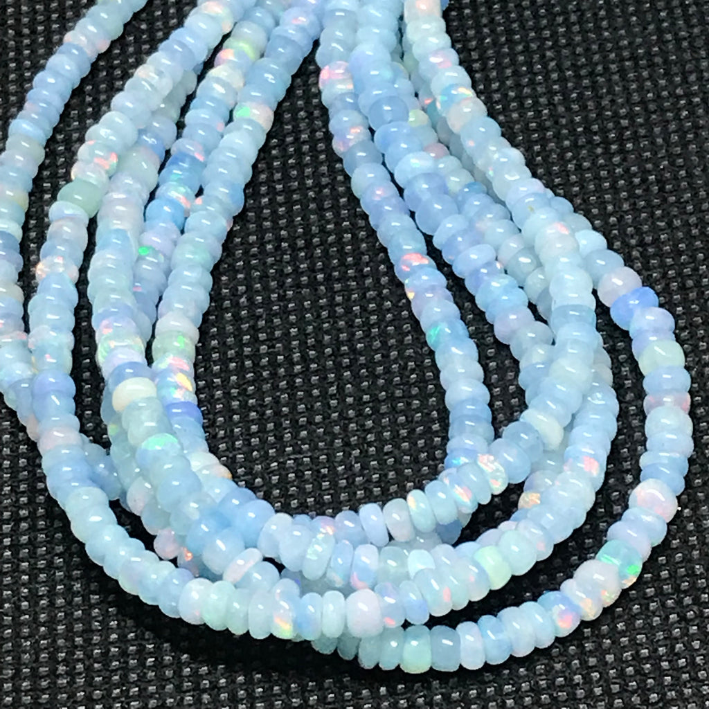 Natural Blue Ethiopian Opal Beads, Rondelle opal Bead Necklace 3.3 to 4.7mm, Brilliant fire opal For Jewelry Making,16 Inch Strand Opal Bead