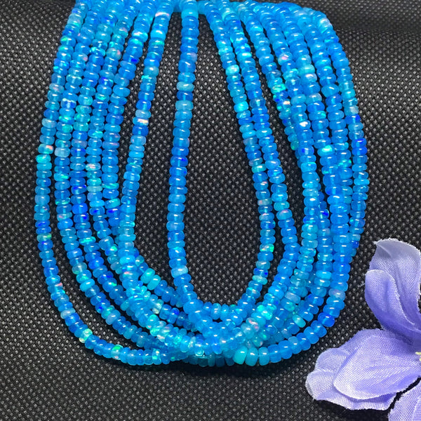 Natural Blue Ethiopian Opal Beads, 4mm Rondelle Opal, Loose Beads 16 Inch Strand, Smoked Opal Beads For Jewelry Making, Gift For Women-#1376