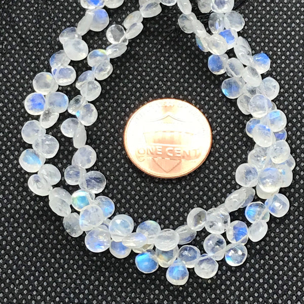Natural AAA Rainbow Fire Moonstone Beads, 4.5x5mm Briolette Faceted Beads, 8 Inch Gemstone Beads Strand For Bracelet/Jewelry (#768 )