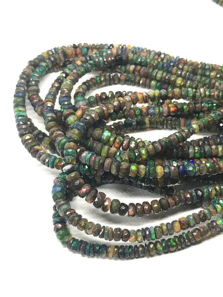 Natural Ethiopian Black Opal Beads faceted Rondell Opal 5 to 3.3 mm Multi Brilliant Fire, AAA Top Quality Opal beads Lot 16 Inch Strand