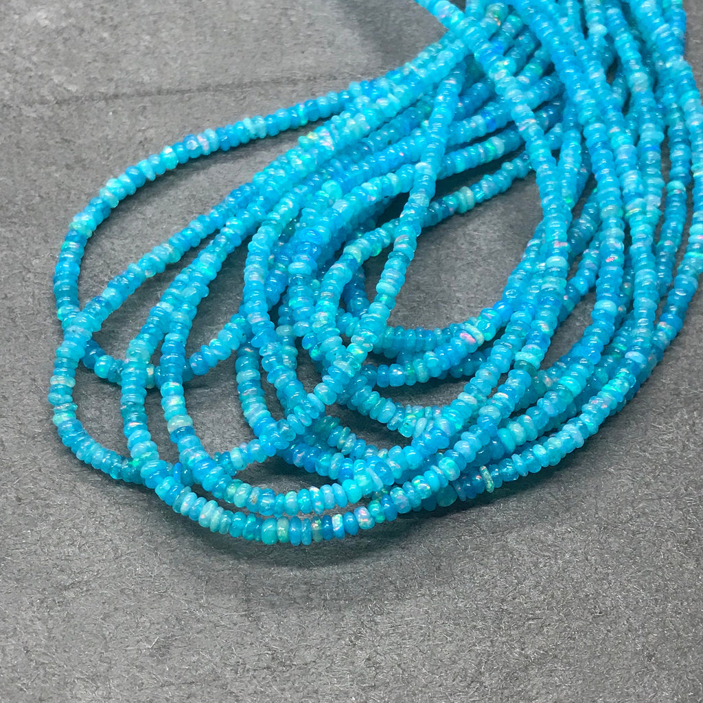 AAA Natural Ethiopian Blue Opal Beads, Brilliant Fire Blue Opal Bead Necklace,3.3 to 3.5mm,16 Inch Strand Beads, Smooth Bead jewelry Making
