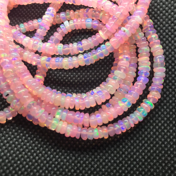 AAA Natural Ethiopian opal, Pink Opal Smooth Beads,4.6mm Rondelle Opal Beads For Jewelry Making,16 Inch Strand Opal Bead,Brilliant fire#1375