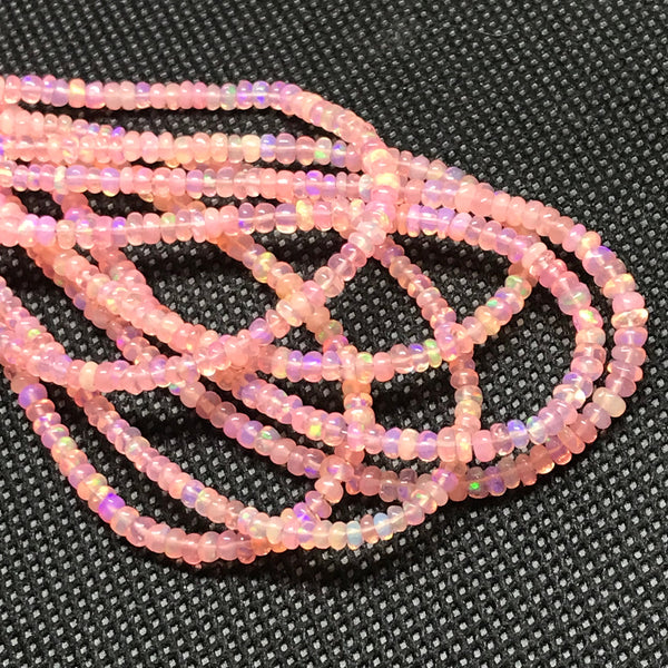 AAA Natural Ethiopian Opal Beads, Pink Opal Beaded Necklace, 3mm Smooth Opal Rondelle Beads For Jewelry Making, 16 Inch Bead Strand #1377