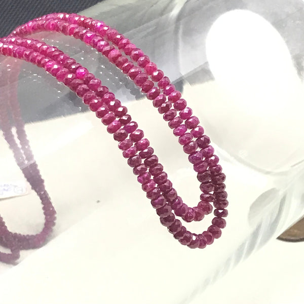 Ruby Beads, Two Strand Bead Necklace For Woman, 2.7MM to 3.7MM Round faceted Ruby Gemstone Bead, 16 Inch Strand, July Birthstone Bead