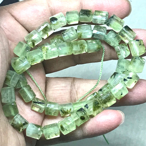 Natural Prehnite Bead, 7x8MM Barrel Shape Prehnite, Green Gemstone Bead, Faceted Prehnite, Gift For Women