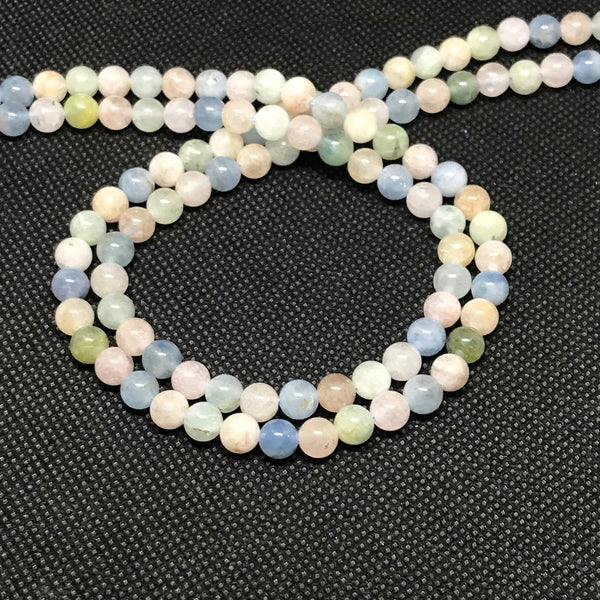 Natural Aquamarine & Morganite Beads, 6mm Round Aquamarine Beads, Morganite Bead Necklace, Multi Gemstone Beads For Jewelry Making #43
