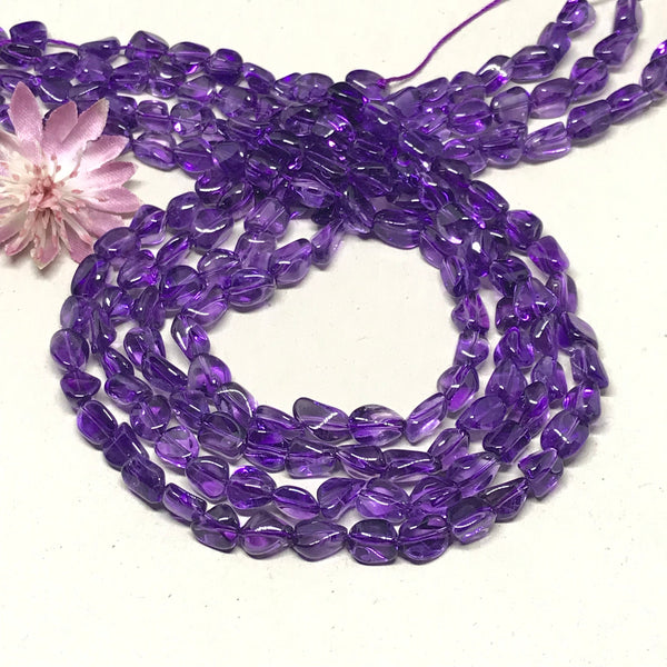 100% Natural Amethyst Bead, 7.5-8MM Tumble Amethyst Gemstone Bead Necklace, Amethyst For Jewelry Making, February Birthstone, 16 Inch Strand