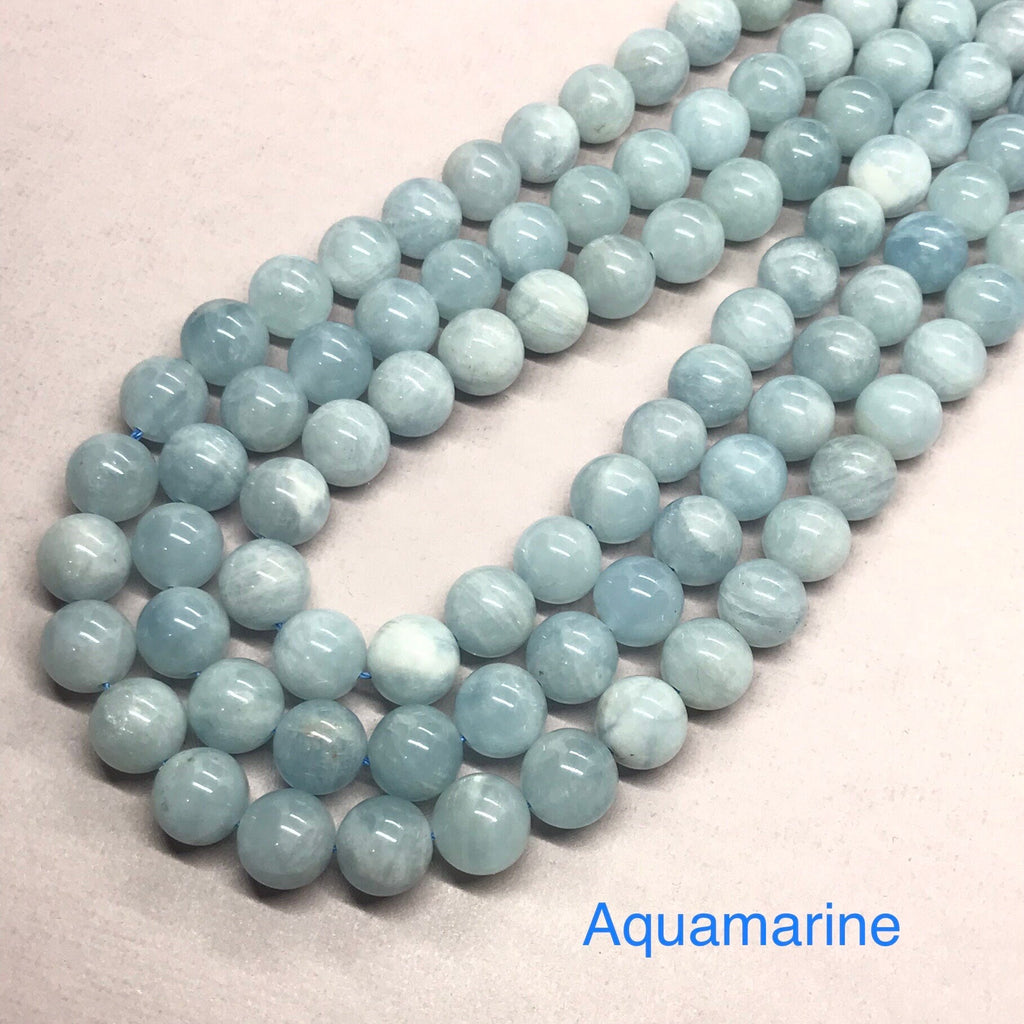 10mm Aquamarine Rondelle Bead, Smooth Round Aquamarine Bead, Natural Aquamarine Beaded  Necklace For Women, 16 Inch Strand Bead #1387