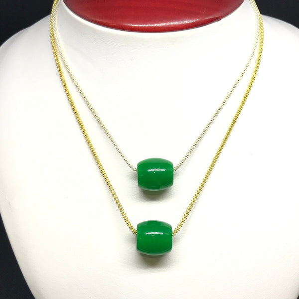 Green Jade Pendant, 925 Sterling Silver Gold Plated Necklace For Women, Popcorn Chain Necklace, Green Gemstone Pendant