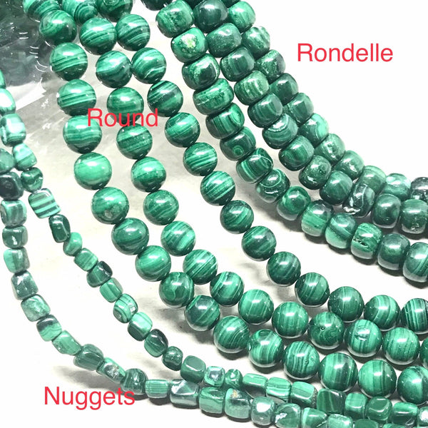 Natural Green Malachite Beads, Smooth Round, Rondelle Malachite Bead Necklace, Loose Malachite Nuggets, # 1396