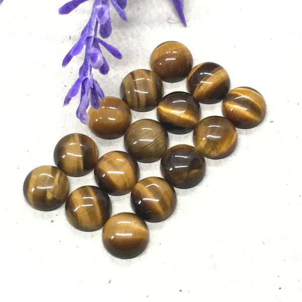 AAA Natural Tiger Eye, 8MM Tiger Eye Cabochons, Round Shape Loose Gemstone, August Birthstone, 5 Piece In A Packet #CB-330