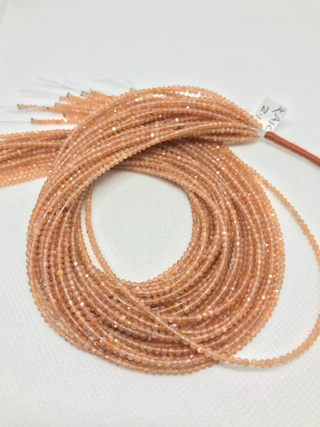 2.4mm Sunstone Faceted Beads, Natural Brown Sunstone Round Bead Necklace, Loose small gemstone Sunstone beads Strand, 13 Inch Strand Bead