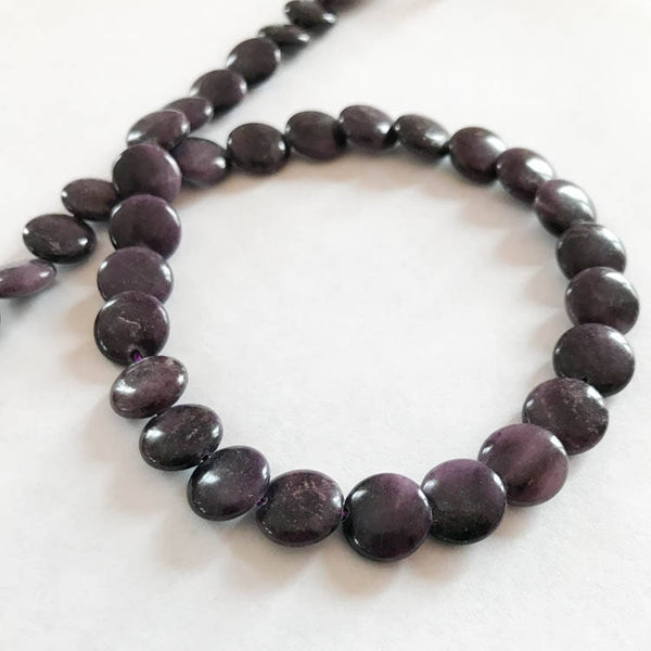 10mm Sugilite Cabochons Bead,Coin Shape Purple Sugilite Bead Necklace, 16 Inch Strand Bead, 100% genuine sugilite For earring/Jewely (# 913)