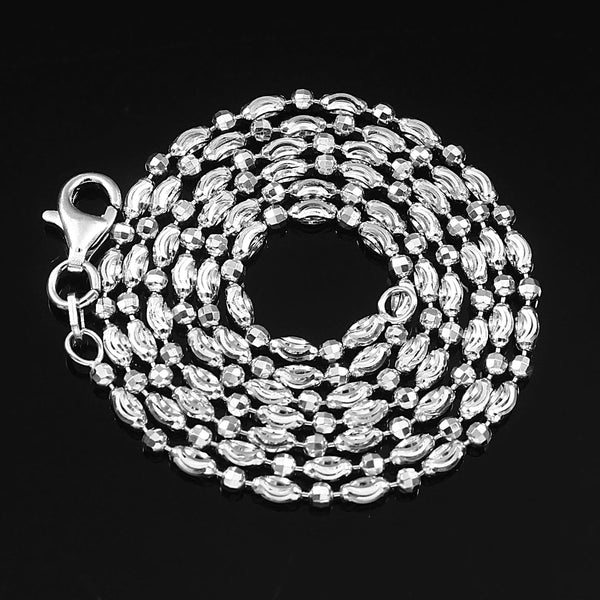 Silver Barrel Chains, 925 Sterlig Silver Barrel Bead Chain Necklace For Women, Italian Lobster Claw Chains (ST0J-3-Rh-16&18)