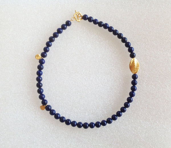 Geniun LapisLazuli AAA quality 6mm Gemstone Necklace 16 ' long with 14k Gold over 925 Silver,