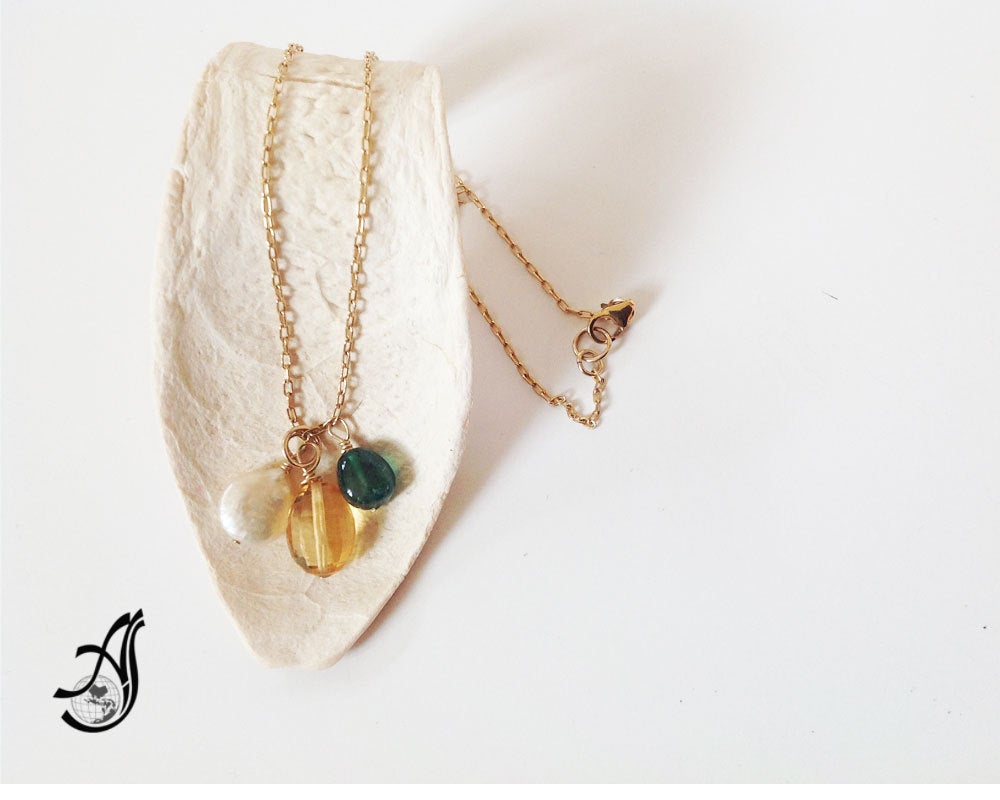 Emerald Citrine & pearl Necklace 16 inch