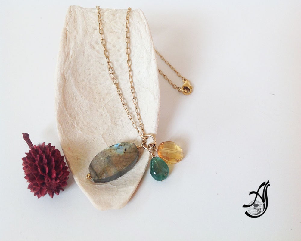 Jewelry-Emerald-Citrine & Labrodorite Necklace